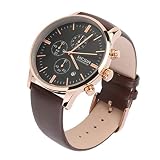 MEGIR ML2020 Luxury Cool Round Durable Edelstahlgehäuse Herren PU Leder Band Uhr Quarz Analog Datum Armbanduhr - Braun & Gold & Schwarz
