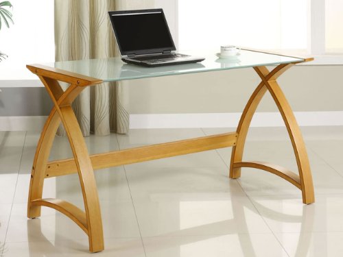 Jual Helsinki Curved Oak and White Glass Laptop Desk