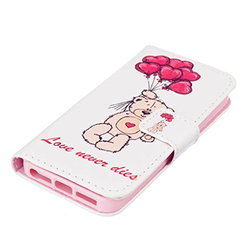 MUTOUREN für iPhone SE 5 5S Hülle Schutzhülle PU Leder Bookstyle Handyhülle Brieftasche Wallet Schale Portemonnaie Klapphülle mit Standfunktion Taschen kratzfeste Stoßfest Magnetic Snap Bumper Schale – Niedlich Bär und Rot Ballon + Stylus Touch Pen - 4