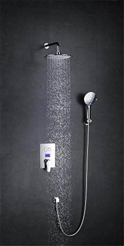 Homgeek Wall Mounted Chrome LCD Digital Temperature Shower Time Display Rainfall Shower Panel Faucet Bathroom Sprayer Set Tap for Hotel Home Handheld Overhead Concealed Installation