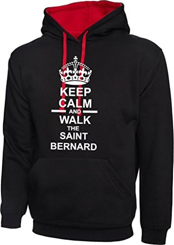 Keep Calm And Walk The Saint Bernard Dog In Black &amp; Red Hoody &amp; White Text
