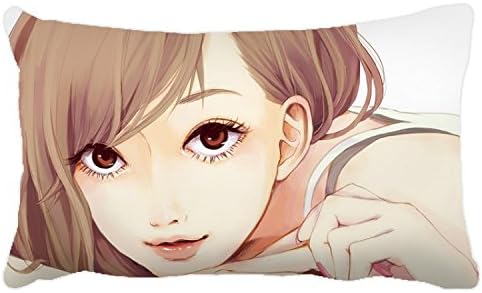 Poieloi Canvas Linen Cartoon Girl Pattern Throw Pillowcase Cover Rectangle 20"x30"