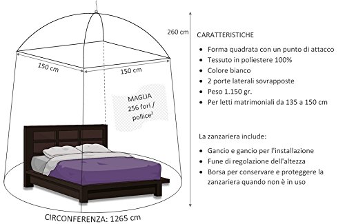 Mosquitonetz XL 150x150x265x1265 cm - 6