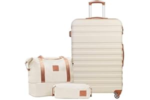 COOLIFE Valise, Valises Grande Taille Valise Soute, Sets de Bagages Comprend 1 Sac de Voyage et 1 Trousse de Toilette, Cadenas TSA pour Les Voyages, Abricot/Blanc, Set de 3 Valises (28")