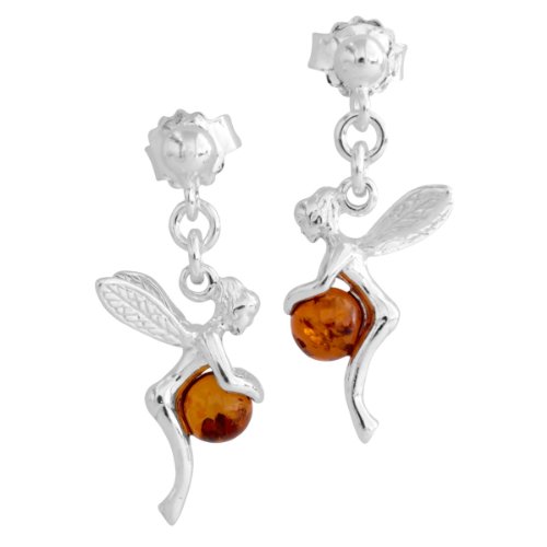 InCollections - Pendientes de plata de hadas con ámbar y cierre de mariposa a presión