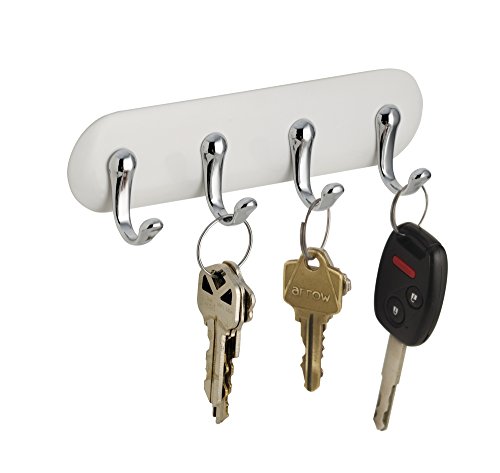 InterDesign 54442EU AFFIXX Peel und Stick selbstklebendes Schlüsselbrett, starker Halt, Rückstandslos ohne Beschädigungen zu entfernen 4 Haken, Medium, weiß / chrom - 2