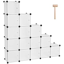 SONGMICS Étagère de Rangement avec 16 Casiers, Armoire Plastique avec Porte modulable, bac Meuble casier Cube, etageres Cubes, Stable, Assemblage Facile, Blanc LPC44BS