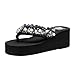Produktbild BaZhaHei Sommer Elegante Boho Vintage Damen Frauen Mode Flip-Flops Badeschuhe Flache Schuhe Hausschuhe Slipper Zehentrenner Floral Wedges Bohemian Style Flip Flops Sandalen Strandschuhe (40, Schwarz)