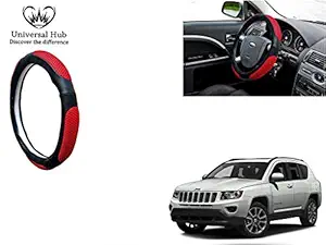 Universal Hub- Ring Type Car Steering Wheel Cover (Ultimate Black Red) for -Jeep Compass