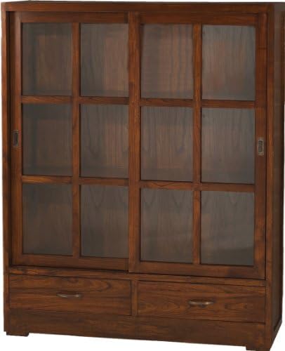 Nomadic Design 501042 Bookcase with 2 Drawers/2 Sliding Glass Doors/Plywood Wood 39 x 120 x 150 cm