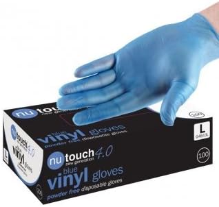 PBS MEDICARE500 Nutouch 4 Disposable Powder-Free Vinyl Food Preparation Gloves, Size Medium, Blue