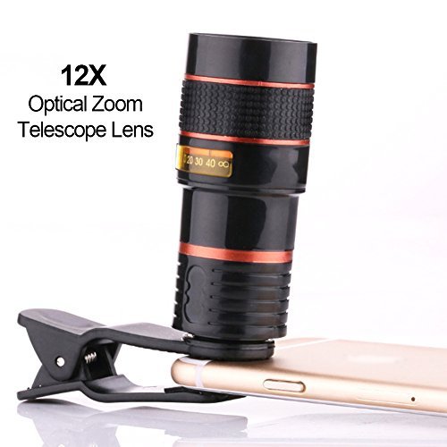 Kit di lenti per fotocamera smartphone, di Goodsmiley, zoom ottico universale 12x, lenti macro, lenti per messa a fuoco, teleobiettivo per fotocamera con pinza universale per iPhone 7, 7Â Plus, 6S, 6, 6Â Plus, 6S Plus, 5S, Samsung Galaxy S8, S8Â Plus, S7, S7E, S6