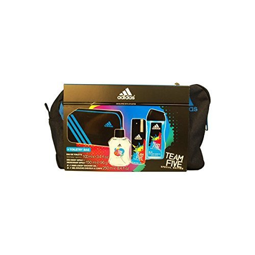 New Adidas Team Five Edt 100ml Spray Shower Gel & Bag Body Mist Gift Set For Him