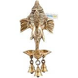 Collectible India Lord Ganesha Brass Wall Hanging with Bell Diya Lamp Hindu Religious Ganesh Diya Home Decoration