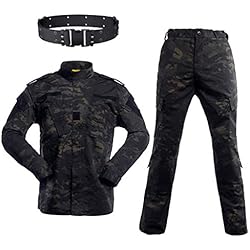 HAOYK Airsoft Paintball Combinaisons Tactiques Hommes Chasse Combat BDU Uniforme Veste Camo Chemise et Pantalon avec Ceinture pour Tir Chasse Guerre Jeu (M)