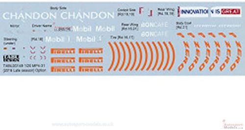 Tabu Design 1/20 scale water slide decal set ~ 2016 Late Season McLaren MP4/31 Honda Hybrid option decal set for the Ebbro kits.