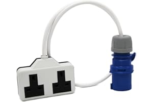 HDIUK 1m IP44 16a Plug to 2 x 13A Socket Fly Lead Converter. Heavy Duty Double Mains Socket Outlet for use with generator, Workshop. Industrial style blue outdoor type plug to standard double UK AC outlet