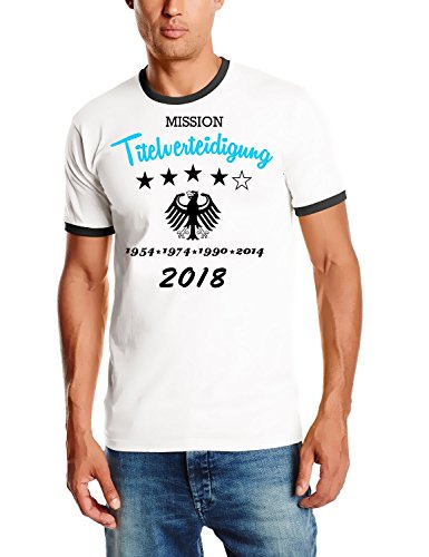 Mission Titelverteidigung Weltmeister 5. Stern Deutschland T-Shirt WM 2018 T-Shirt weiss_HERI HERREN RINGER Gr.L