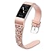 Produktbild Glowjoy Armband kompatibel für Fitbit Charge 2,Klassische Echt Leder Fitness Sports Ersatzband Watch Strap Uhrenarmband Flash Einstellbares Lederarmband Uhr Zubehör für Herren Frauen (Roségold)
