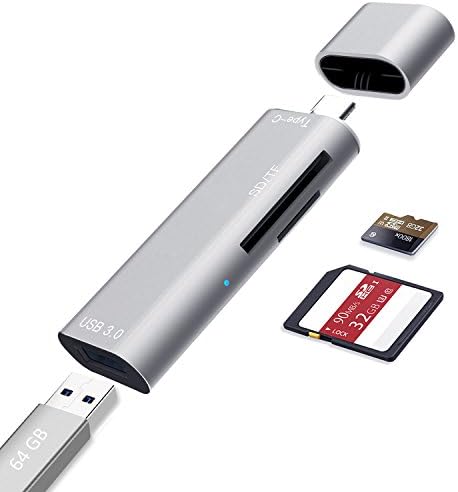 StarPlayer Type C Card Reader 3 in1 for SD, SDXC, SDHC, MMC Micro, RS-MMC, Micro SDHC, Micro SDXC, Micro SD Card, USB Flash Drive, Aluminum alloy