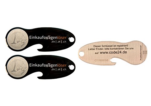 Einkaufswagenchip schwarz Edelstahl /3 Stück