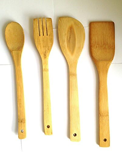 4 x Piece Bamboo Wooden Kitchen Cooking Utensils Set Tools Spatula Spoon Turner