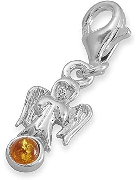 925 Sterlingsilber Charm Anhänger Schutzengel Bernstein für Bettelarmband - Engelsflügel #1332
