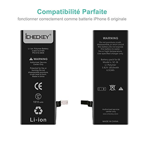 ICHECKEY batterie pour iphone 6 de lithium-ion en set batterie rechargeable haut capacit   Kit d outils compatible avez iPhone 6 outils  manuel du produit  carte de garantie inclus