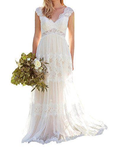 O.D.W Dentelle Robe de MarišŠe de Pays Femme Robes de MarišŠe Vintage Ivoire 3 52