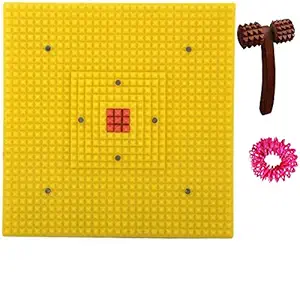 Escor Acupressure Magnetic N Pyramid Power Mat Kit with Wooden Massager Pointed Useful for Heel Knee Leg-Pain Sciatica Cramps Migraine Depression n Boost the Immune System ESC-A299-YLO-04 (Multicolor)