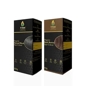 V-Truss Organics 100% Natural & Organic Chemical Free Hair Colour , Natural Black + Dark Brown Combo, (2 Boxes)