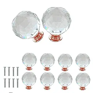 JP Hardware Shwetail Crystal Glass Cabinet Golden Knobs (Rose Gold) 40mm - Pack of 8, Polished Finish