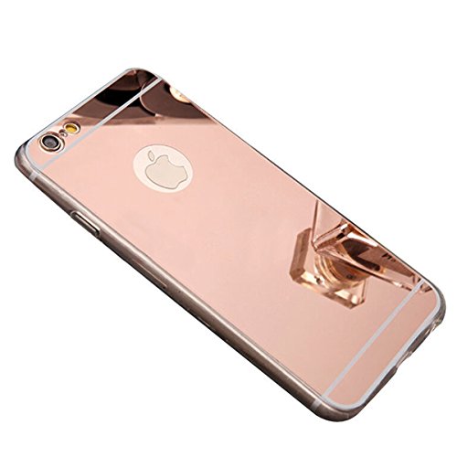 iPhone SE Hülle, iPhone 5S Spiegel Hülle Mirror Case, Ukayfe Spiegel TPU Schutzhülle Silikon Handyhülle Tasche Case Cover für iPhone 5 5S Rose Gold Überzug Silikon Schutzhülle Luxus Glänzend Shiny Kristall Strass Rahmen Slim TPU Handy Gehäuse Hülle Ultradünnen Weiche Soft TPU Telefon-Kasten Handyhülle Mirror Spiegelnd Make Up Protective Case Cover Bumper für iPhone SE/5/5S – Spiegel,Rose Gold - 3