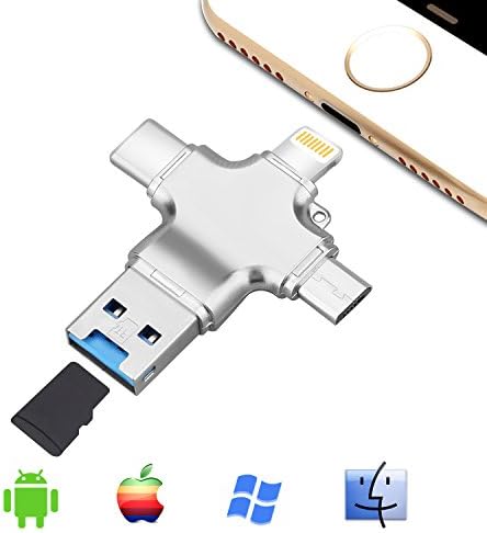 wolongshiji 32 GB USB Flash Drive U Disk Memory Stick, Thumb Pen Jump Drive (4 in1) with Lightnig Type C Mirco USB Connector for iPhone iPad Android iOS Computer
