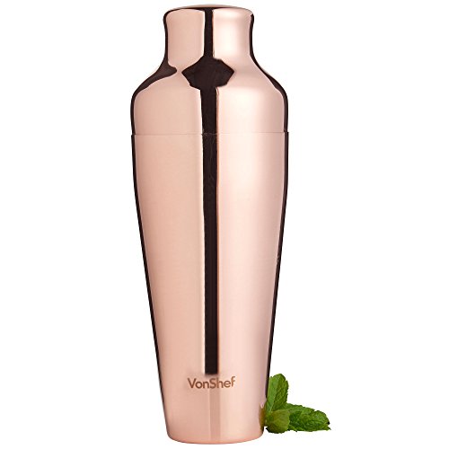 VonShef Premium Kupfer Pariser Cocktail Set mit Rezeptbuch, Edelstahl 550ml Shaker, 9” Gedrehter Barlöffel/ Gabel, Hawthorne -Sieb, 25ml/ 50ml Messbecher & Stößel, Zwei Jahre KOSTENLOSE Gewährleistung - 6