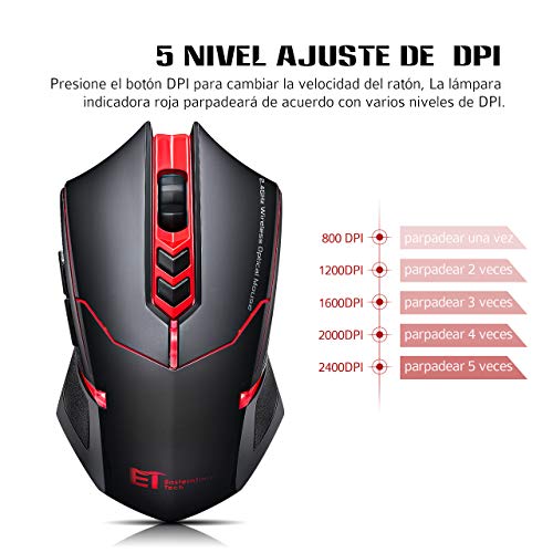VICTSING Rat  n Gaming Inal  mbrico 2 4G USB con Clic Silencioso    Versi  n Actualizada     2400 dpi 5 Niveles con 7 Botones y Retroiluminado Respiraci  n  Dise  o de Ahorro de Energ  a para Windows Mac MacBook Linux