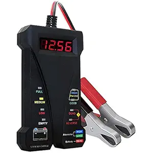 STHIRA 12V Digital Battery Tester Voltmeter and Alternator Charging System Analyzer with LCD Display and LED Indication, Black Rubber Paint