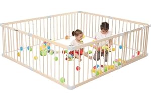 LADANAS Parc Bébé Modulable en Bois de Pin Massif - Parc Enfant Non Peint Sécurisé avec Porte - TOP QUALITÉ & Assemblage/Démontage Faciles en 10 min - 140x200cm - Parc Bébé Bois