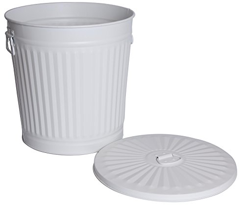 Abfalleimer Mülleimer vintage Wäschebehälter Deckeleimer Mülltonne mit Tragegriffen Mattweiß Ø 21,5 cm, Höhe 21,5 cm - 3
