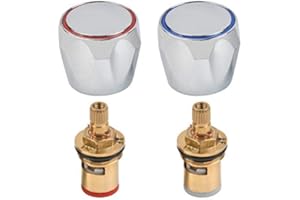 JAOMON Wasserhahn Griff Ersatz Standard Hot & Cold Tap Ventiloberteil rot und blau Top paarweise Griff wasserhahn doppelte Metall Armaturenbauteile Ventil-Oberteil Waschtischarmaturen 2*Spule 2*Griff