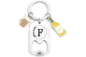 QTZXZX Porte-clés Lettre Initiale Prénom Pour Homme Femme Décapsuleur Porte-clés Personnalisé A-Z, Cadeau lettre initiale Idée Cadeau Anniversaire, Porte Clef Maison Lettres Alphabet, Noël