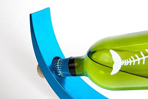 Metallic blue balancing wooden lacquer bottle holder for a single bottle of wine