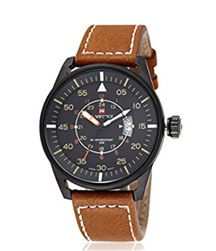 NAVIFORCE Herren Casual Armbanduhr Leder Analog Quarz Kalender 3ATM wasserdicht braun schwarz 9044 NAVIFORCE Herren Casual Armbanduhr Leder Analog Quarz Kalender 3ATM wasserdicht braun schwarz 9044