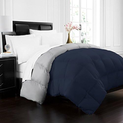 Beckham Hotel Collection 1700 Series Luxury Goose Down Alternative Reversible Comforter - Premium Hypoallergenic - All Season - Duvet - Twin/Twin XL - Navy/Sleet