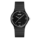 AchidistviQ-Armbanduhr, Unisex, rundes Zifferblatt, Ziffern, Quarz, analog, Geschenk für Paare, Schwarz