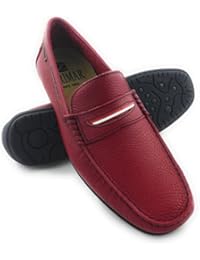Zerimar Zapato para caballeros náutico de piel de primera calidad con suela de goma flexible Color rojo
