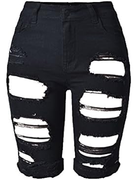 Tribear Damen Denim Stretch Jeans Hohe Taille Skinny Distressed Kurze Jeans