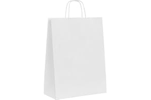 MAMAPAS 40 Sacchetti di carta manico riccio, sacchetto kraft, sacchetti di carta con manici, sacchetti regalo, sacchetti di nozze, sacchetti bianchi (24+11x32 cellulosa)