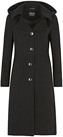 De La Crème - Womens Winter Wool And Cashmere Ladies Hooded Mid Length Coat (UK 10/EU 38/US 6, Black)