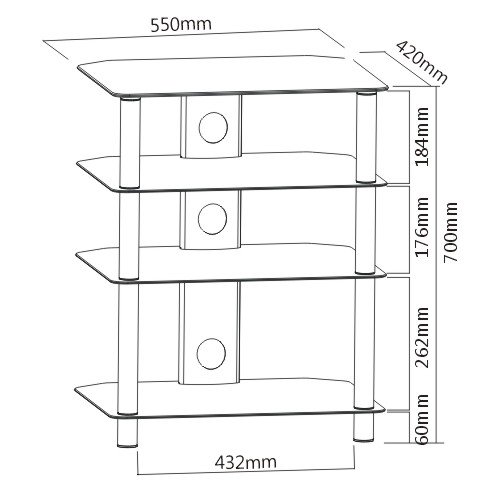 G-VO Black Tempered Glass Audio/Video Hi-fi Component Stand for DVD Player Video Recorder, Satellite Receiver, Home Cinema Equipment, all AV and HIFI Products with 40 kg Weight Capacity, Black